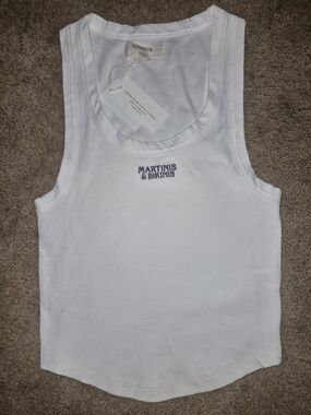 l*space White Ribbed Tank Top with 'Martinis & Bikinis'